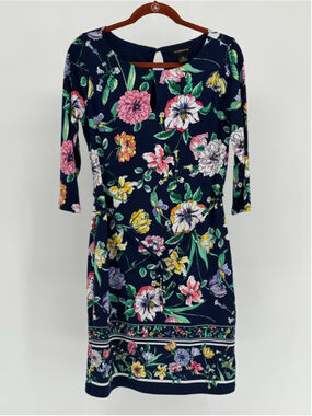 Liz Claiborne Women's Navy Floral Long Sleeve Dress S